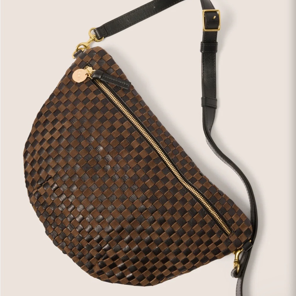 Clare V. Grande Fanny Black/Chocolate Woven Checker